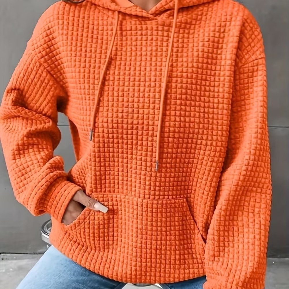 Orange Textured Hoodie for Women